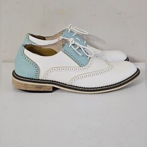 DADIJIER Men's Two-Tone Blue White Leather Borgues Wingtip Oxford Shoes Size 9